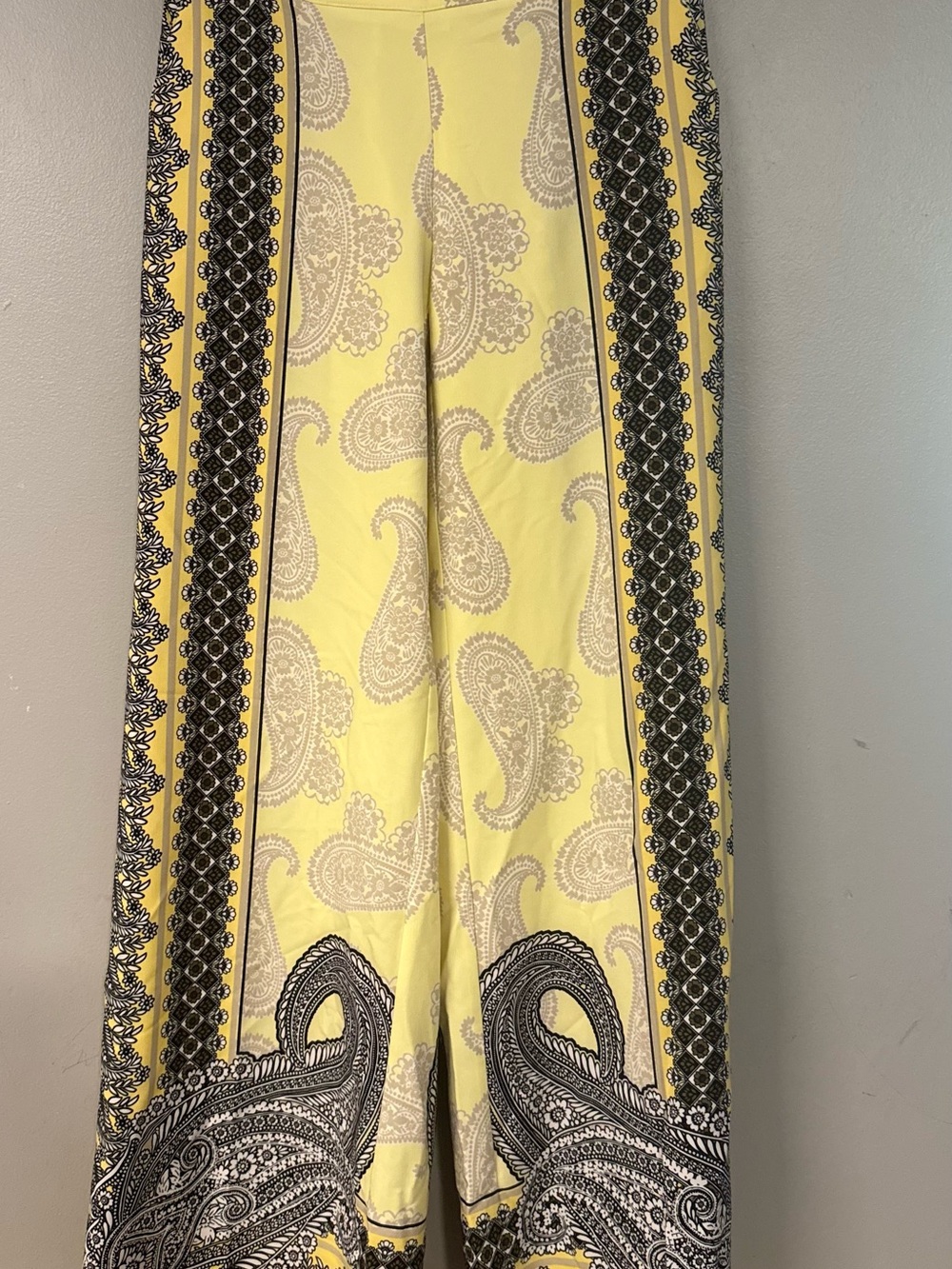 New York & Company Yellow Paisley Wide-Leg Pants